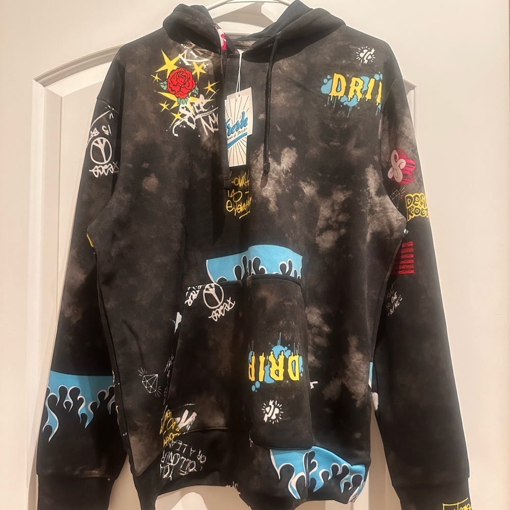 Fresh Prints of Tokyo Drill Clothing Co Black Anime Manga Graphic Pullover Hoodi